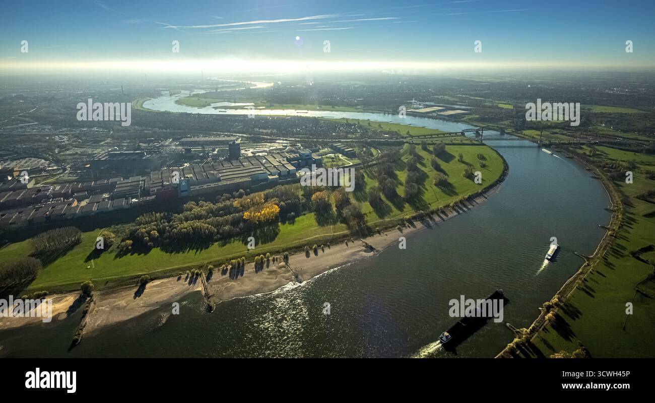 Luftaufnahme, Kaltwalzwerk 2 Beeckerwerth, Rhein, Rheinwiesen, Bär, thyssenkrupp Steel Europe AG, Sauerstoffstahlwerk 2, Stahlwerk, Stahlmanufa Stockfoto