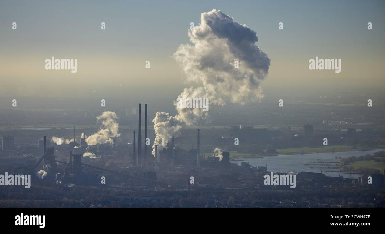 Luftaufnahme, Stahlwerk, kW 1 - thyssenkrupp Steel Europe AG - kW 1, thyssenkrupp - KBS - Kokerei Schwelgern, Marxloh, Duisburg, Ruhrgebiet, Nordrhein Stockfoto