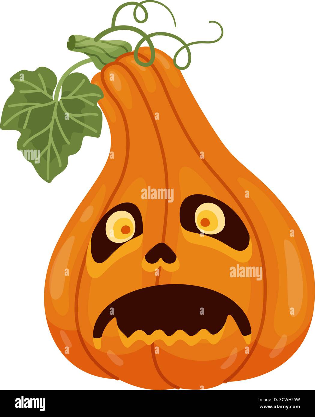 Halloween Kürbis, Jack o' Laterne. Handgezeichneter trendiger flacher Stil. Perfekt für Halloween-Party-Einladung, Grußkarte, Banner, Aufkleber, Poster. Gruseliger Jack. Vektorabbildung Stock Vektor