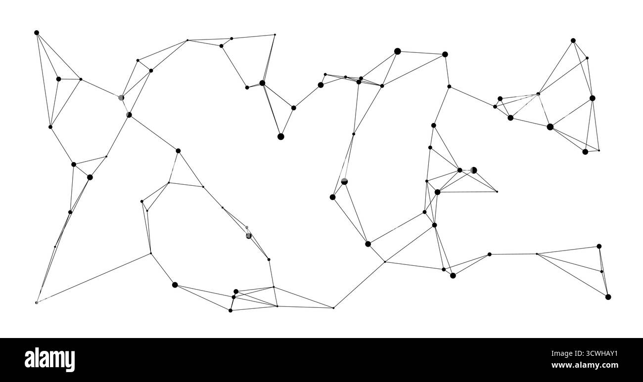 Minimalistisches Netzwerk aus schwarzen Punkten und Linien, die abstrakte neuronale Netze auf weißem Hintergrund bilden, ideal für Technologie-, Wissenschafts- oder KI-Konzepte, isolierte Vektorillustration Stock Vektor