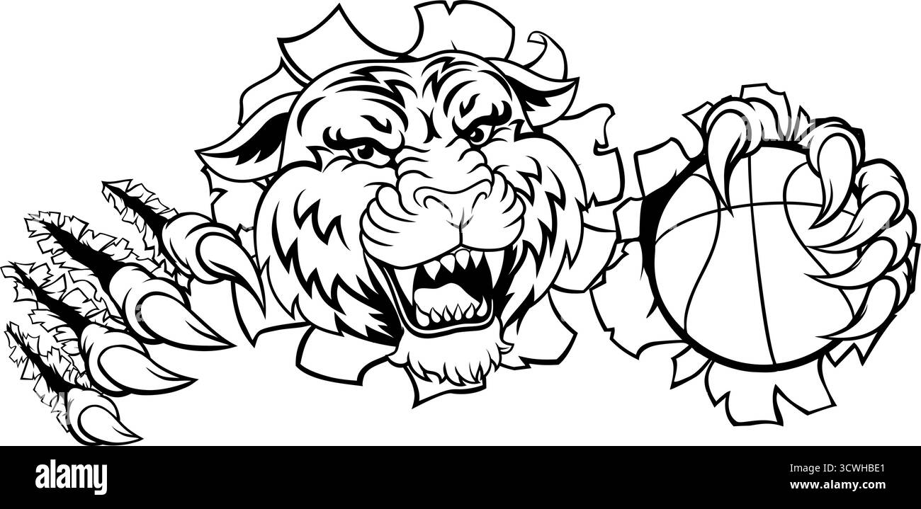Tiger Basketball Ball Tiersport-Team Maskottchen Stock Vektor