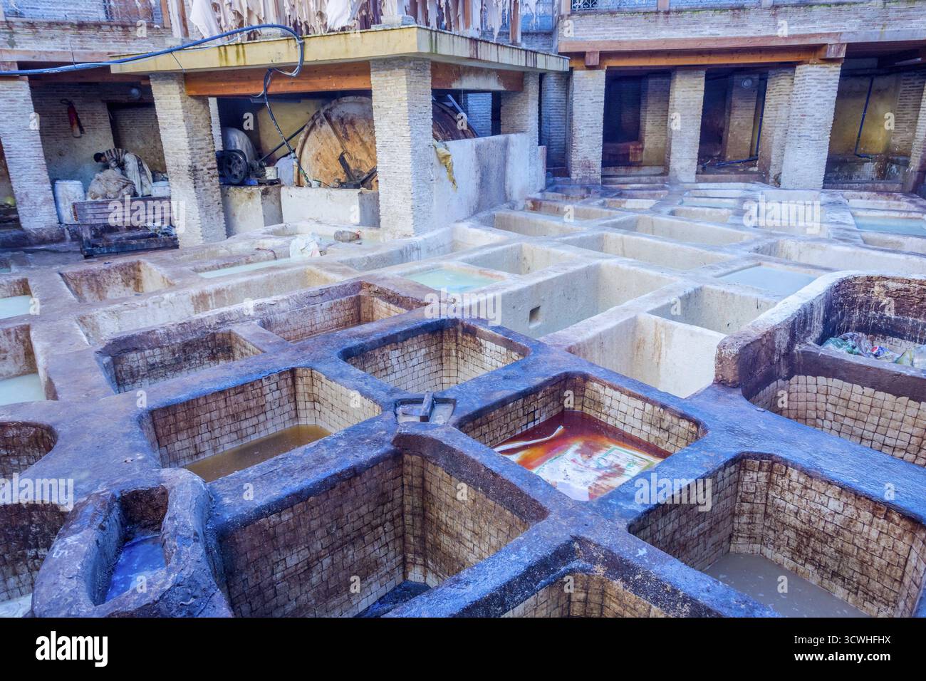 Gerberei Pools für die Herstellung von Leder, Fes, Marokko Stockfoto