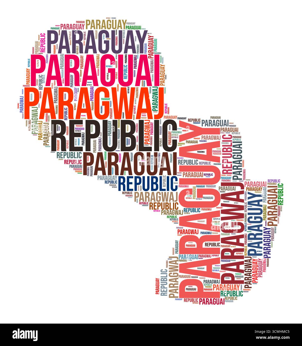 Paraguay Country Form Wortwolke. Typografie-Stil Länderdarstellung. Paraguay-Bild im Textwolken-Stil. Vektorabbildung. Stock Vektor