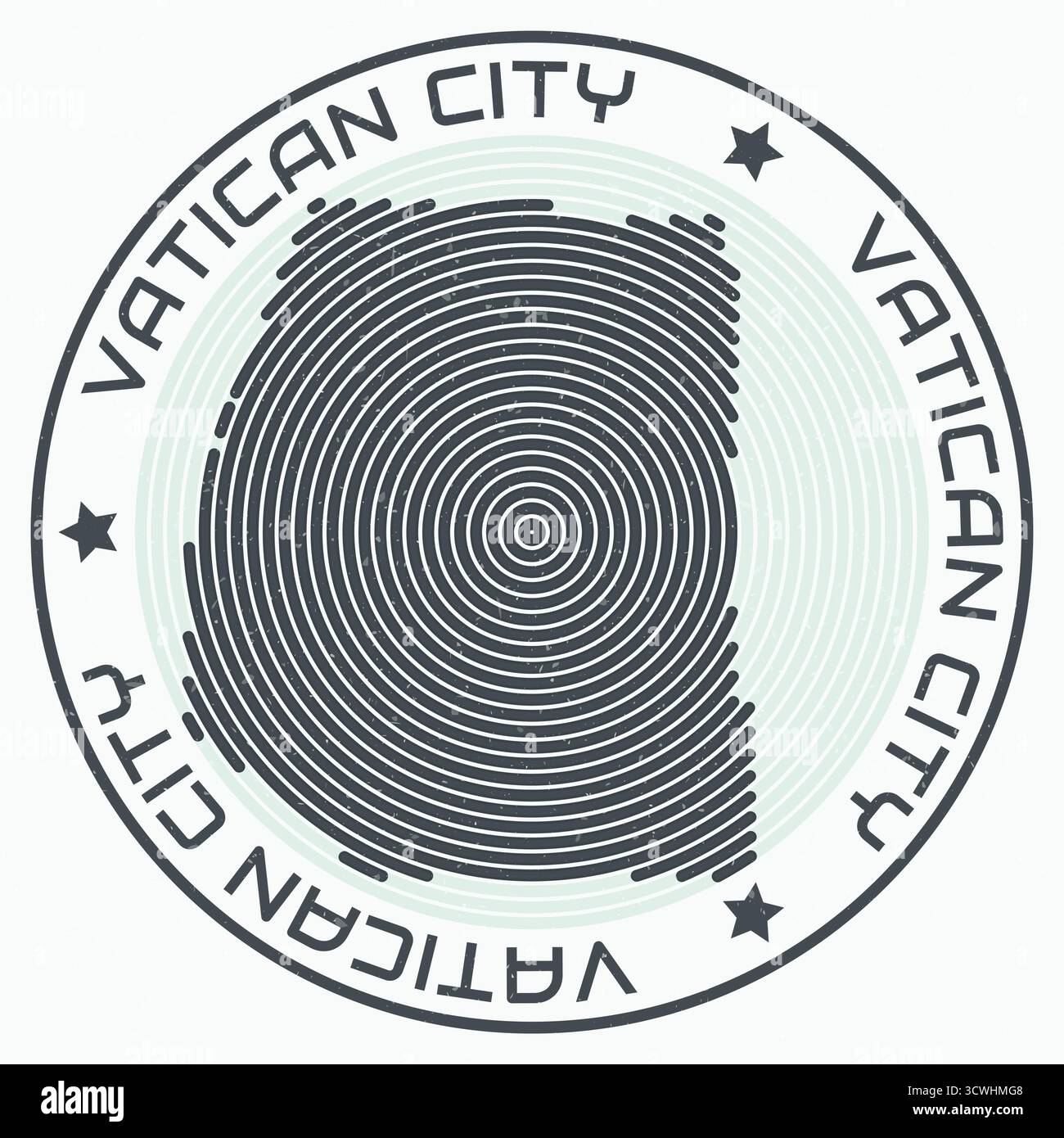 Karte der Vatikanstadt mit rundem Titel. Ländliche Ringe. Text der Vatikanstadt um die Landesgrenze. Wunderschöne Vektorillustration. Stock Vektor