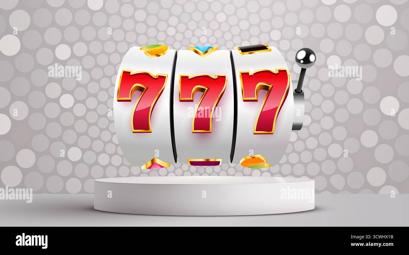Triple Seven Slot Machine Jackpot. Eine gewinnende 777er-Kombination auf Casino-Walzen, die Glück und Erfolg symbolisiert. Vektorabbildung. Stock Vektor