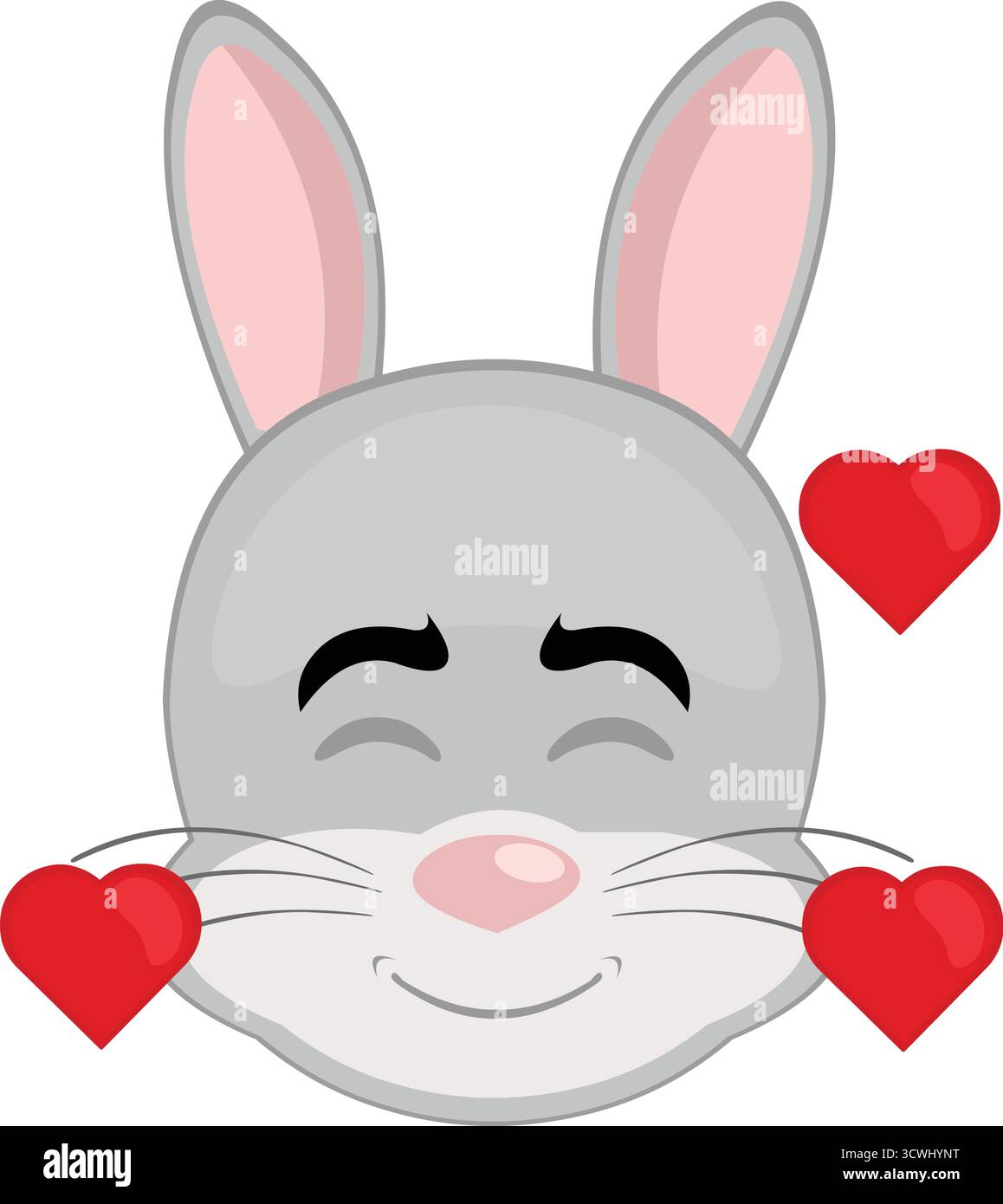 Vektor-Illustration Emoticon Charakter Gesicht Kaninchen Nagetier, mit einem Freude und Liebe Ausdruck, umgeben von Herzen Stock Vektor