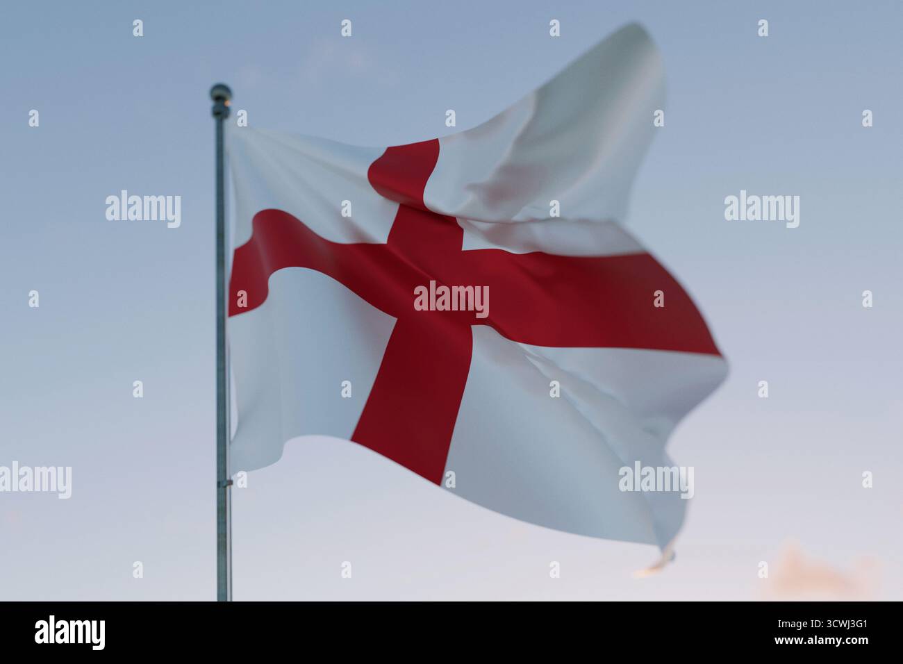 Die Nationalflagge Englands winkt im Wind gegen Einen klaren Himmel und symbolisiert Patriotismus, Unabhängigkeit, Nationalstolz und Einheit. Freiheit, Kreativ. T Stockfoto