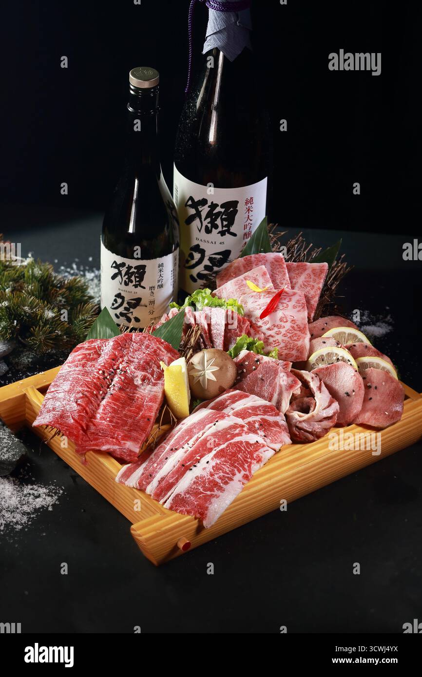 wagyu Beef Platte，Wagyu Beef Set Stockfoto