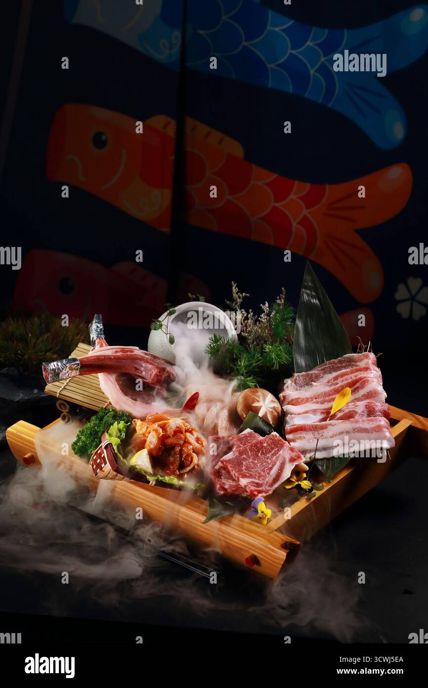 wagyu Beef Platte，Wagyu Beef Set Stockfoto