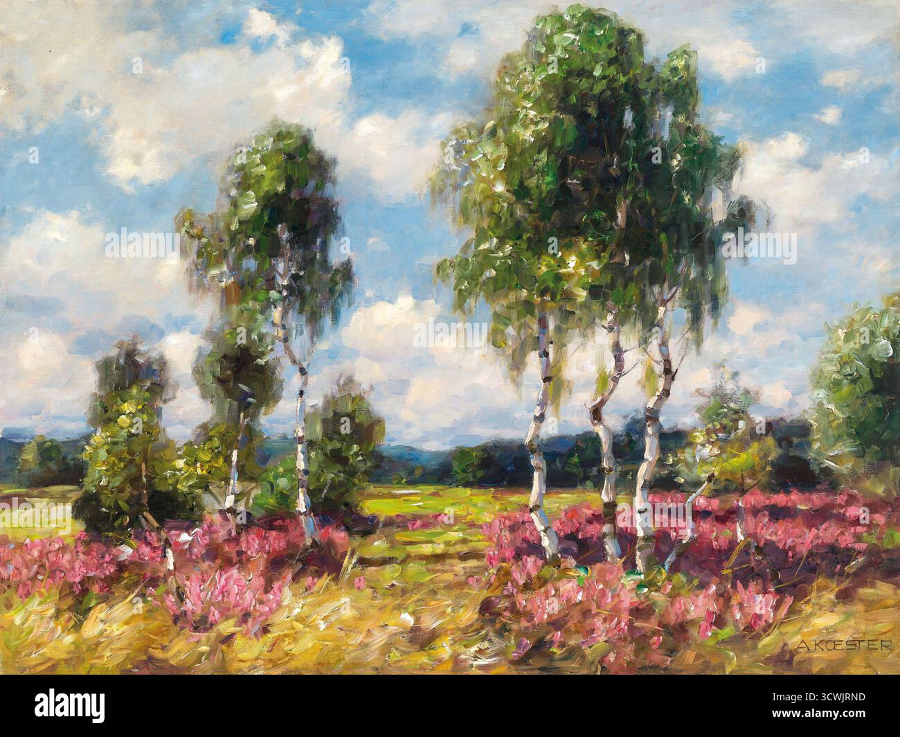 Alexander Koester - Birken in einer Heidelandschaft, Viktring Stockfoto