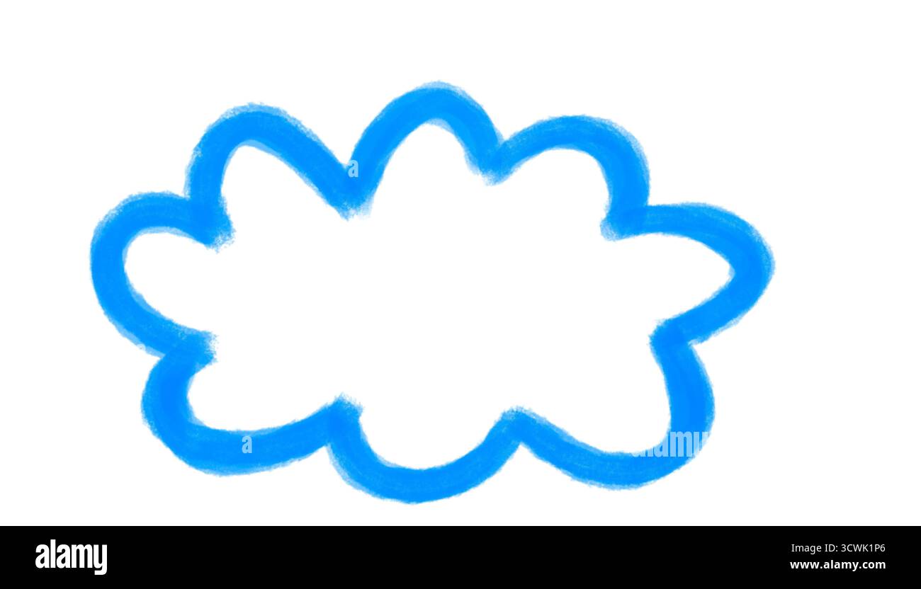 Handgezeichnete blaue Wolkenform isoliert auf transparentem Hintergrund. Zeichentrickrahmen oder Sprechblase für Text, Notizen oder kreatives Design. Stockfoto