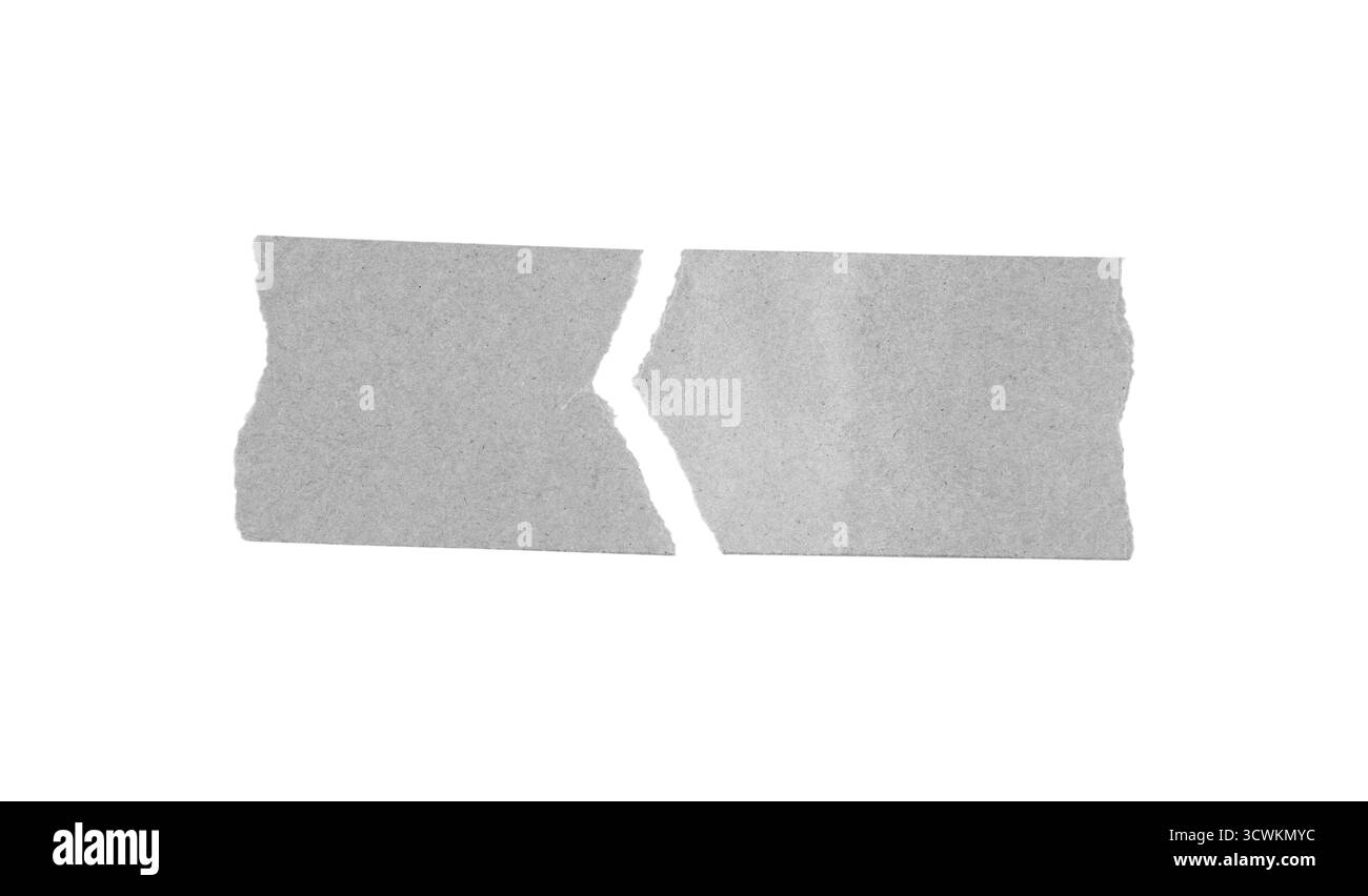 Satz zerrissener grauer Papierbandstücke isoliert auf transparentem Hintergrund. Raue, geriffelte Textur mit unregelmäßigen Kanten für Modell, Etiketten, Scrapbooking oder Stockfoto