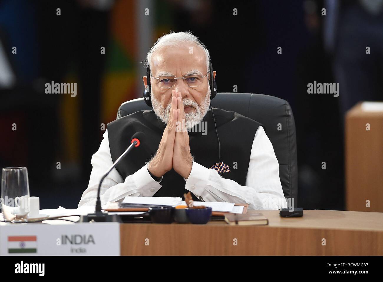 Rio de Janeiro, Brasilien, 6. Juli 2025. Indische Premierministerin Narendra Modi während einer Sitzung auf der BRICS-Plenartagung 2025. Stockfoto