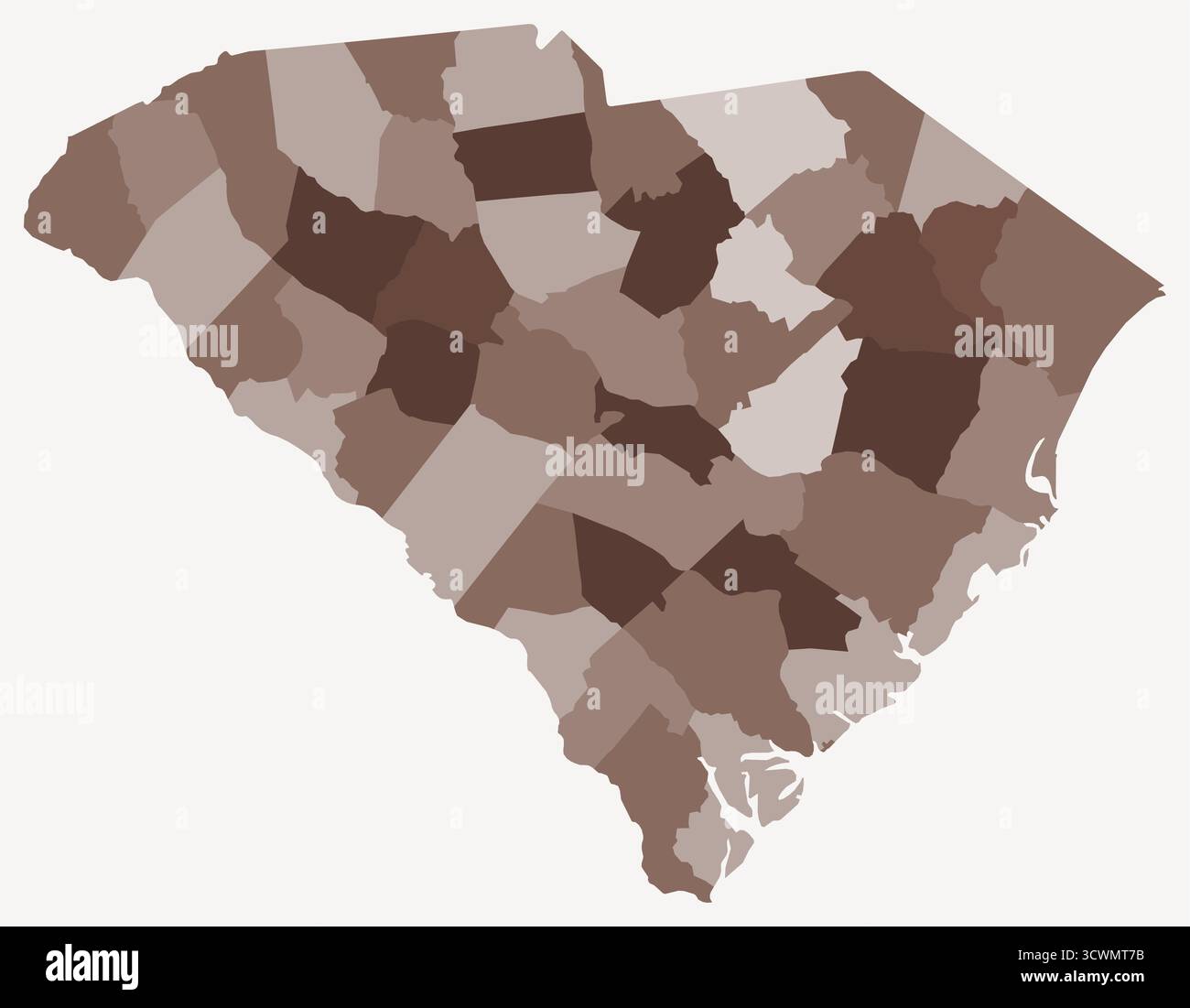 Eine Vektorgrafik der Karte von South Carolina mit Countys, die eine einfache Staatsgrenze und administrative Countys enthält. Stock Vektor