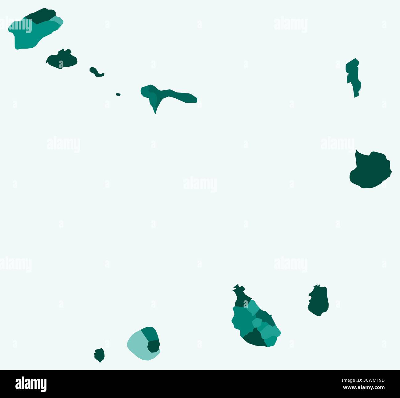 Karte von Cabo Verde mit Regionen. Nur eine einfache Ländergrenzkarte mit regionaler Aufteilung. Farbpalette Petrol. Stock Vektor