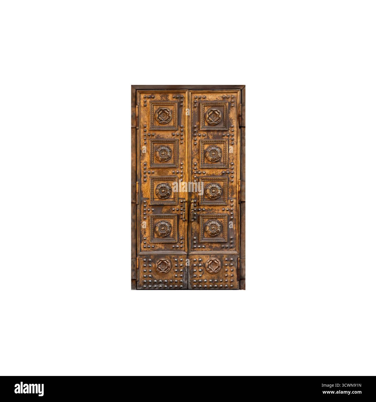 Vintage Holztür isoliert auf weiß, Vorderansicht Hintergrund Fototruktur Stockfoto