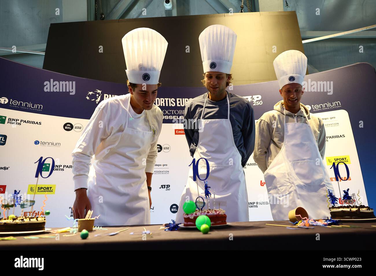 Brüssel, Belgien Oktober 2025. Die Köche wurden am Montag, den 13. Oktober 2025, beim European Open ATP Tennis Turnier in Brüssel vorgestellt. Die diesjährige Ausgabe des Turniers findet vom 12. Bis 19. Oktober 2025 statt. BELGA FOTO DAVID PINTENS Credit: Belga News Agency/Alamy Live News Stockfoto