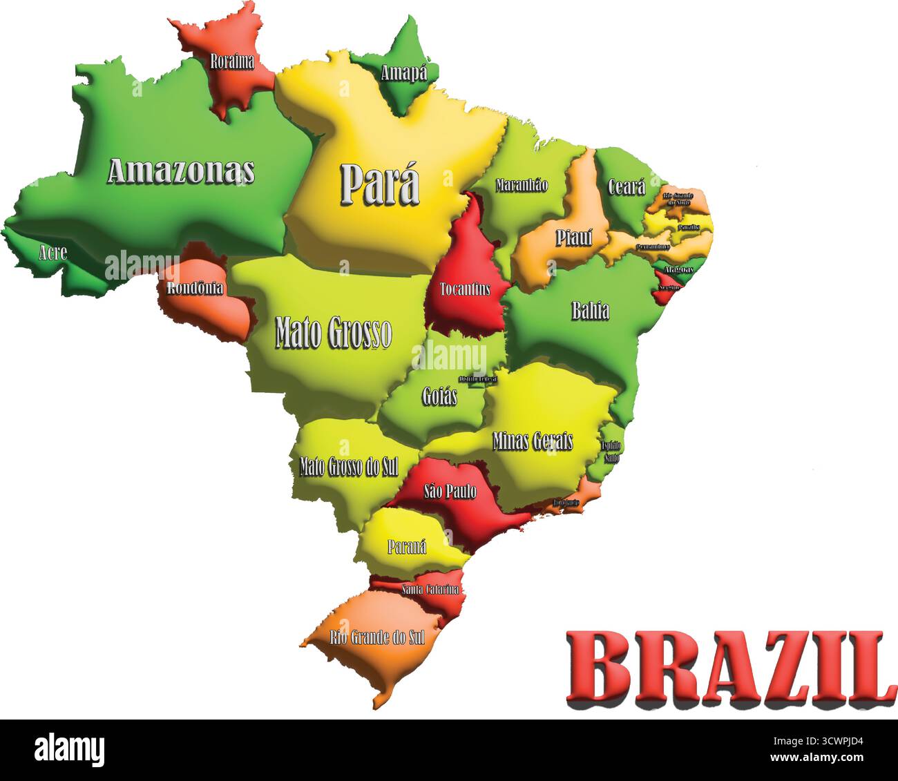 Brasilien Karte 3D Ballon Vektor-Illustration der Länderumrisse für Geographie, Reisen und Bildung Stock Vektor