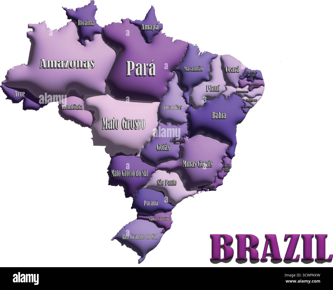 Karte Brasilien – Lila 3D-Ballonvektor-Illustration der Länderumrisse für Geographie, Reisen und Bildung Stock Vektor