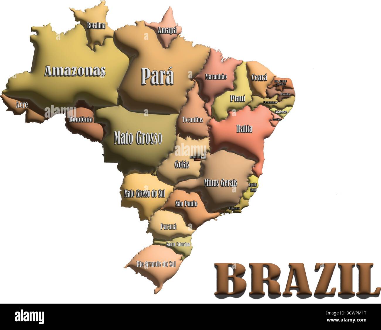 Braune 3D-Balloon-Vektor-Illustration der Länderumrisse für Geographie, Reisen und Bildung Stock Vektor