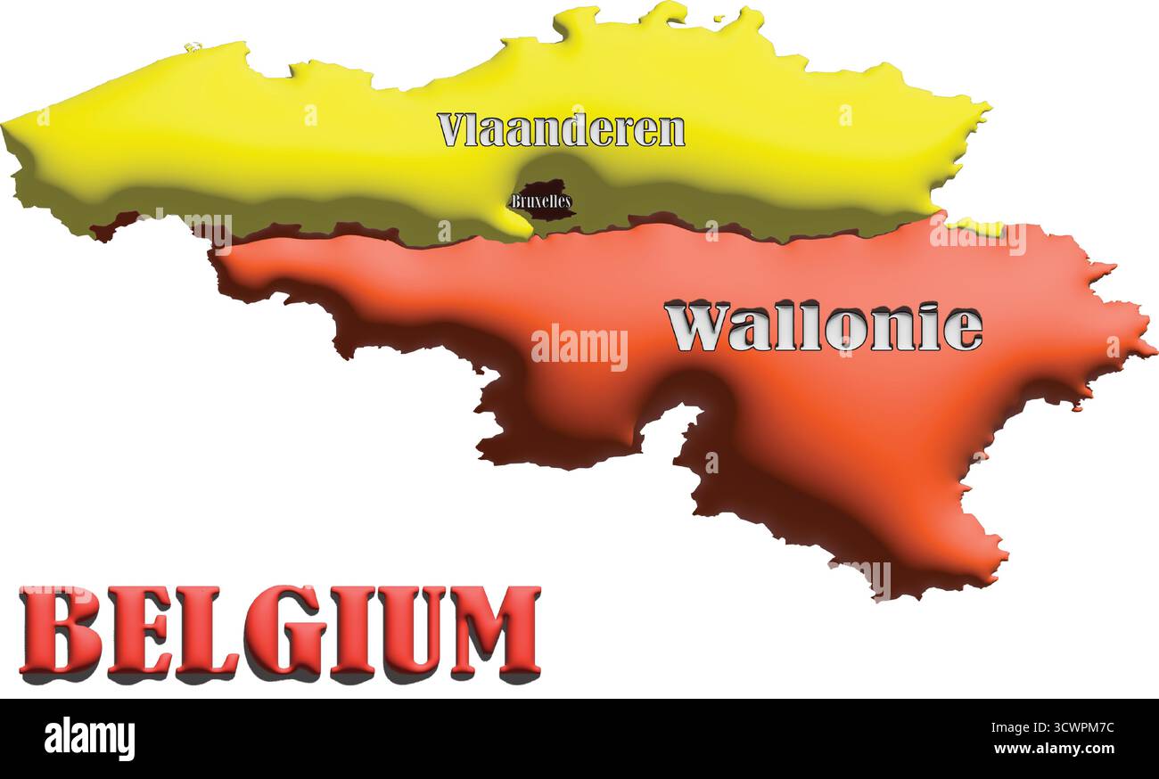 Karte Belgien – orangefarbenes 3D-Balloon-Vektor-Illustration der Länderumrisse für Geographie, Reisen und Bildung Stock Vektor