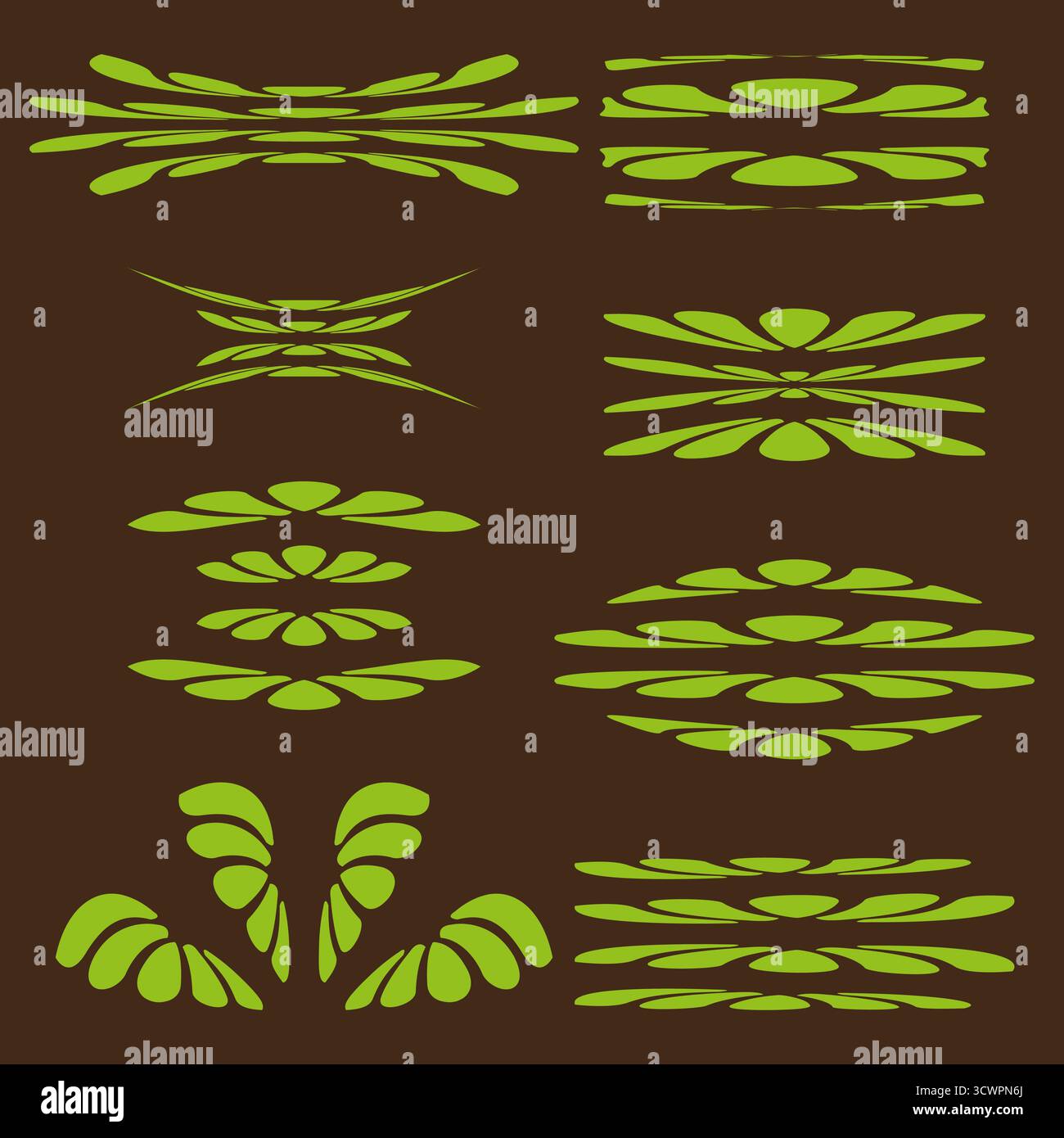 Grüne gekrümmte Elemente. Abstrakte organische Formen. Dynamischer Naturvektor. Dunkler Hintergrund eingestellt. EPS 10. Stock Vektor