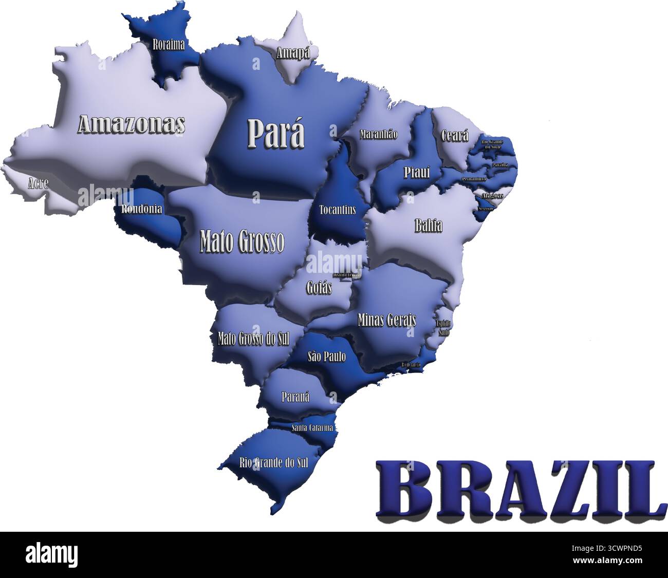 Brasilien Karte – Blaue 3D-Balloon-Vektor-Illustration der Länderumrisse für Geographie, Reisen und Bildung Stock Vektor