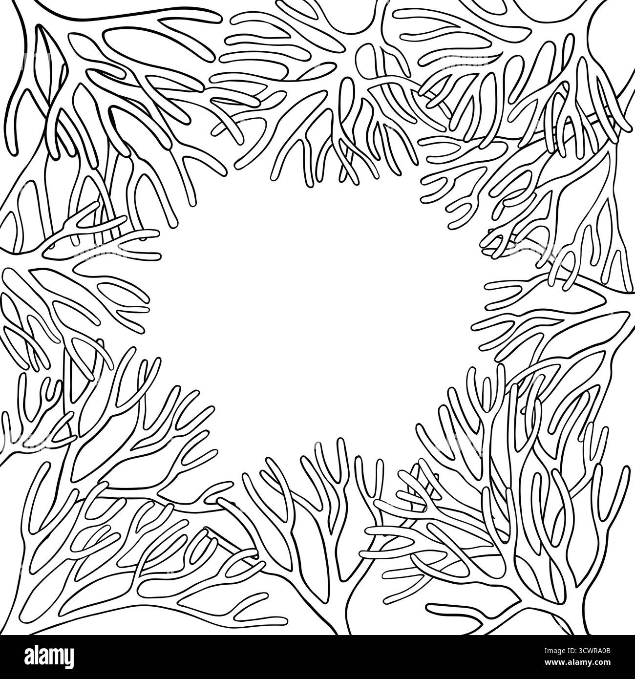 Umrissrahmen Der Verzweigung Aus Meeresmoos. Stock Vektor