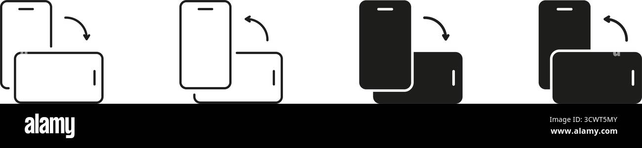 Symbolsatz Für Die Ausrichtung Der Smartphone-Drehung. Sammlung Von Symbolen Zur Anpassung Der Bildschirmdrehung Des Geräts, Im Querformat Und Hochformat. Mobile Schnittstelle Stock Vektor