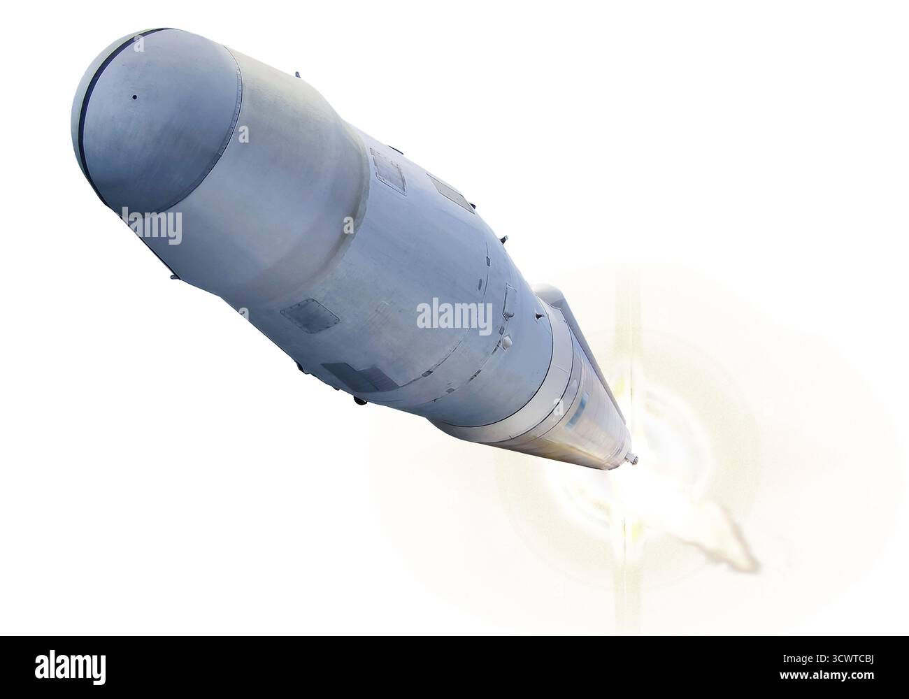 Die Raumrakete hebt isoliert ab Stockfoto