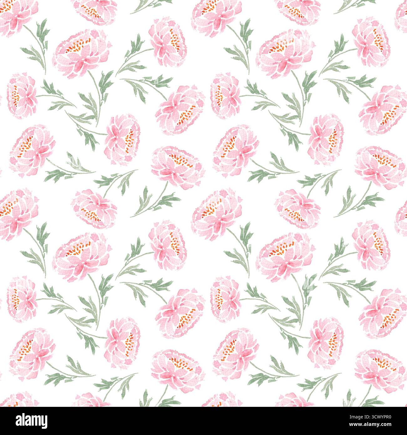 Handgemaltes Aquarellpfingstrosen-Musterdesign. Nahtloser Hintergrund Stockfoto