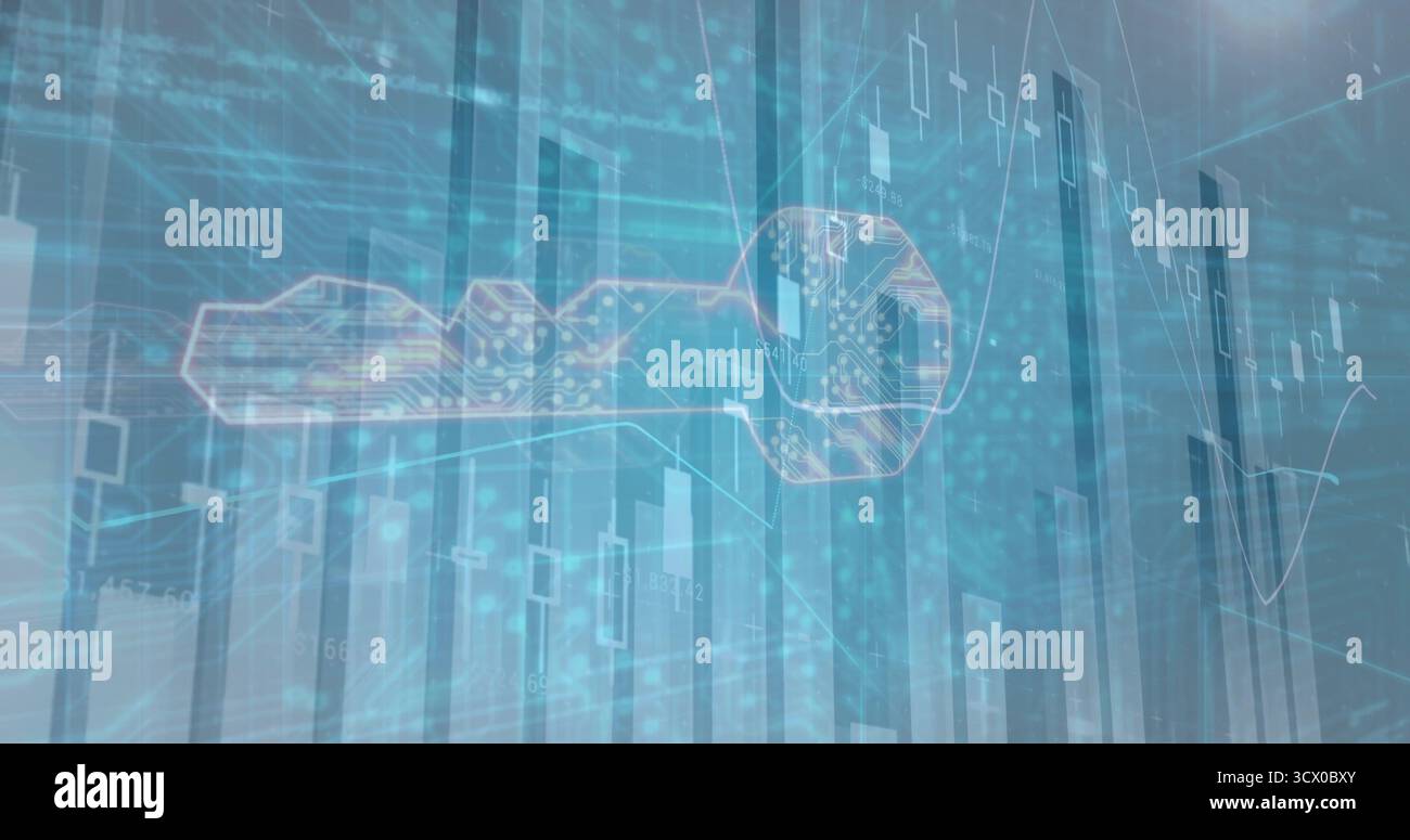 Das Symbol der Schaltungstaste mit dem Mauszeiger über der Datenschnittstelle zeigt Kerzenbalken und Rasterlinien Stockfoto