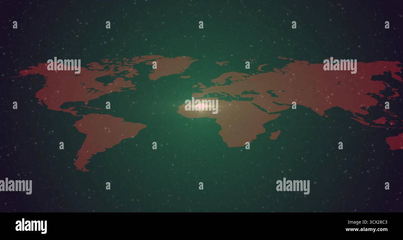 Mit einer stilisierten roten Weltkarte, die über dem Mittelmeer und Nordafrika in einem sternenklaren Hintergrund leuchtet Stockfoto