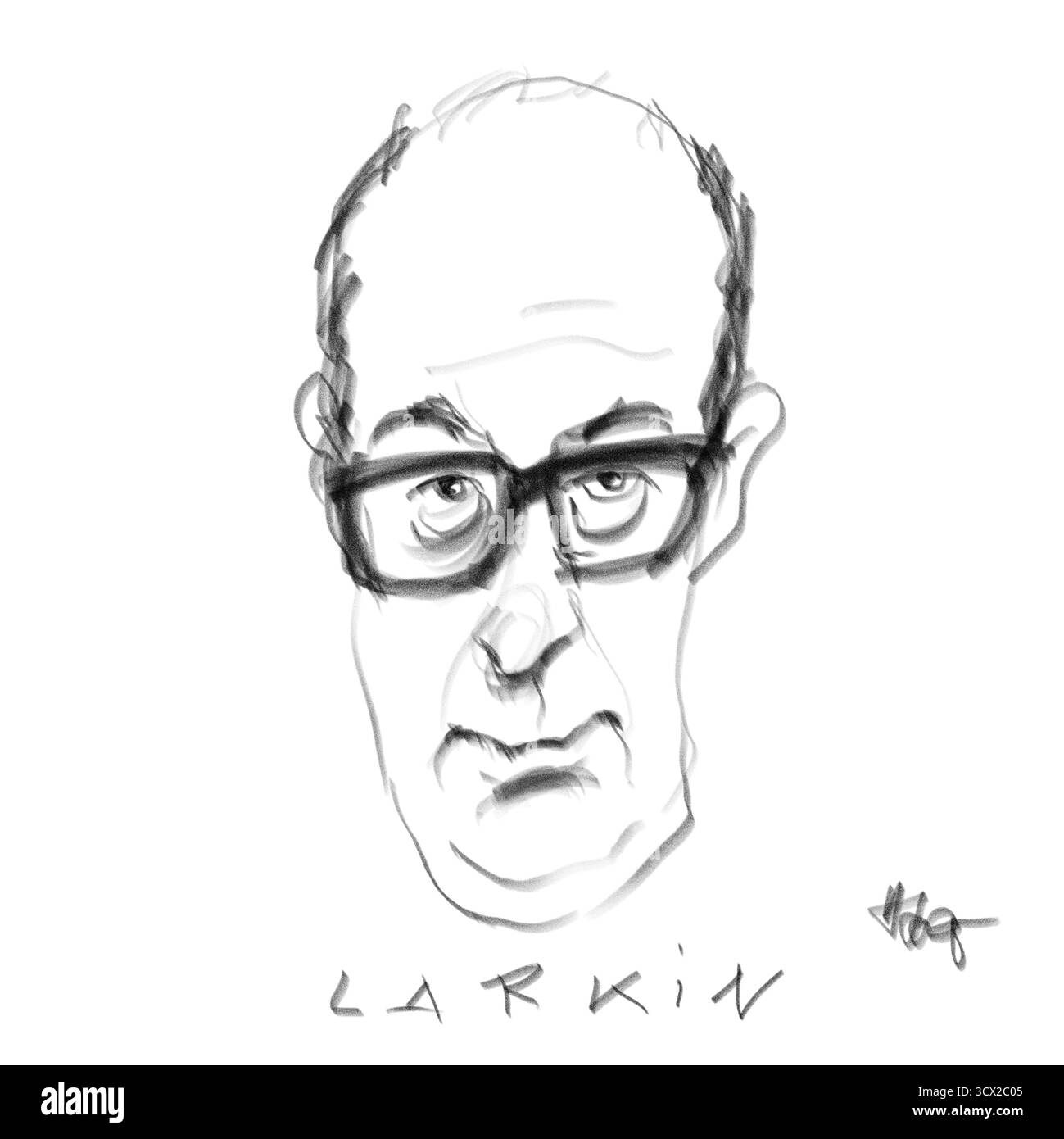Bleistiftporträt des Dichters Larkin Stockfoto