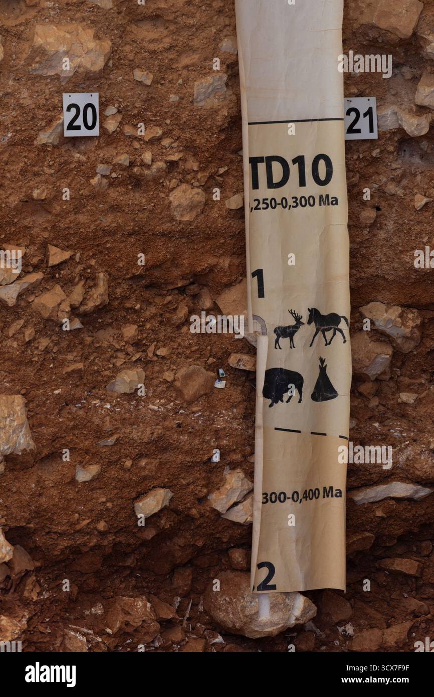 Prähistorische Stätte des Atapuerca Gebirges, Burgos, archäologische Stätte, paläontologische Stätte Stockfoto