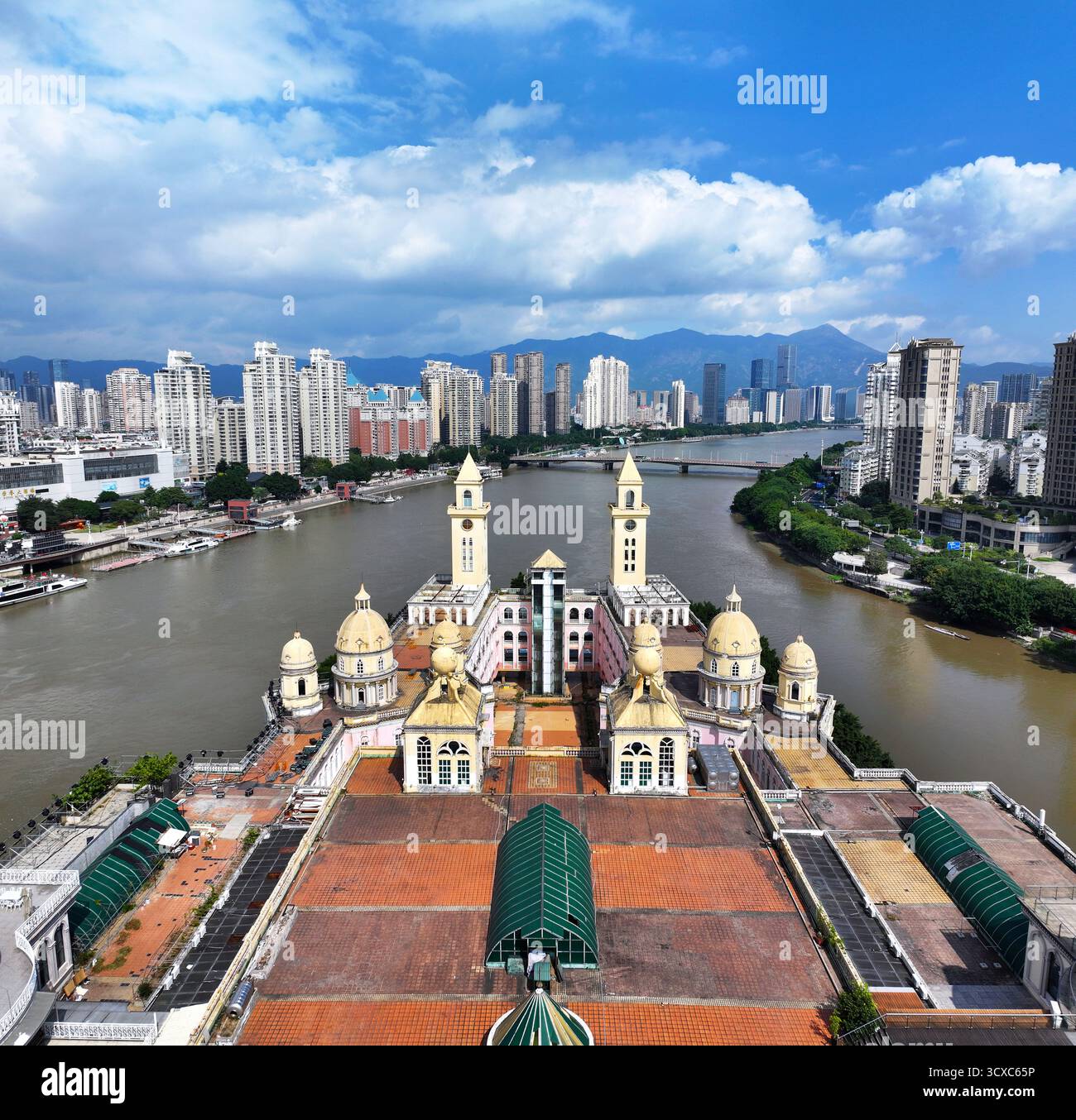 Luftaufnahmen der Insel Zhongzhou im Geschäftsviertel Yantai Mountain, Stadt Fuzhou, Provinz Fujian Stockfoto