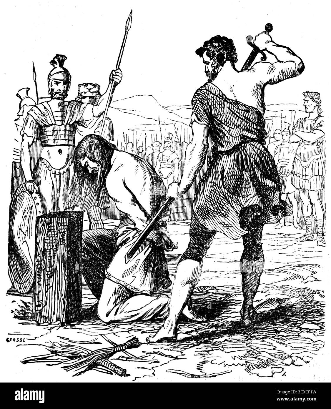 Guturvato-Anführer, Gefangener. Ausgepeitscht und enthauptet auf Befehl von Julius Cäsar. Gallische Kriege (58-59 v. Chr.). Stich, 19. Jahrhundert. Stockfoto