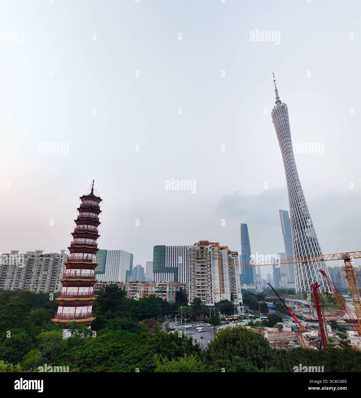 Luftbild der Pearl River Neustadt, das Wahrzeichen der Stadt Guangzhou, Provinz Guangdong Stockfoto