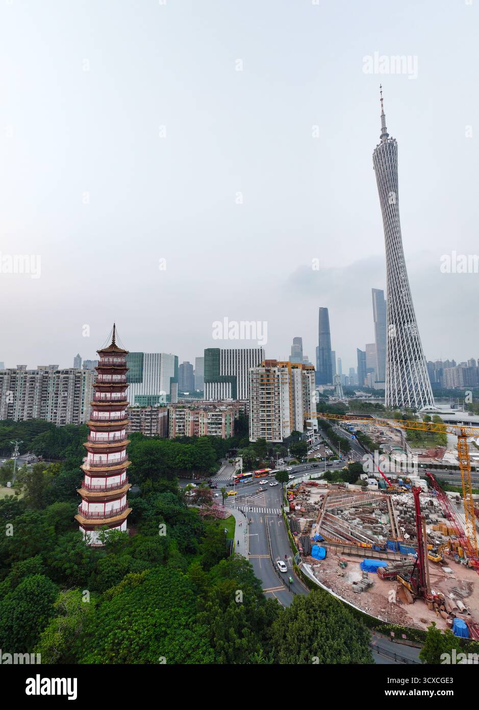 Luftbild der Pearl River Neustadt, das Wahrzeichen der Stadt Guangzhou, Provinz Guangdong Stockfoto