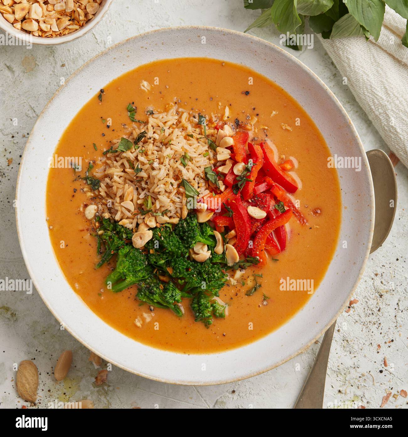 Thailändische Reissuppe mit Curry Stockfoto