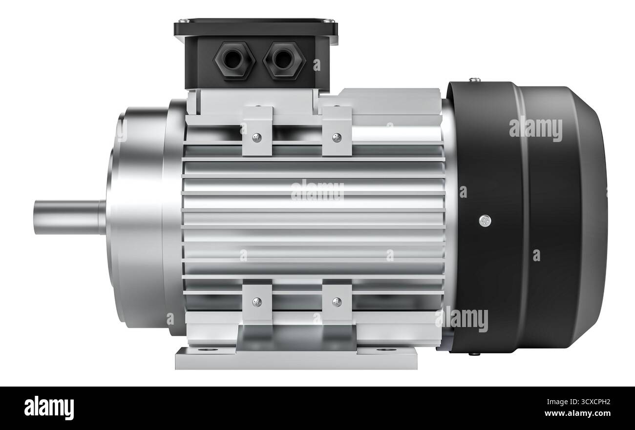 Industrieller Elektromotor 3D transparenter Hintergrund Stockfoto
