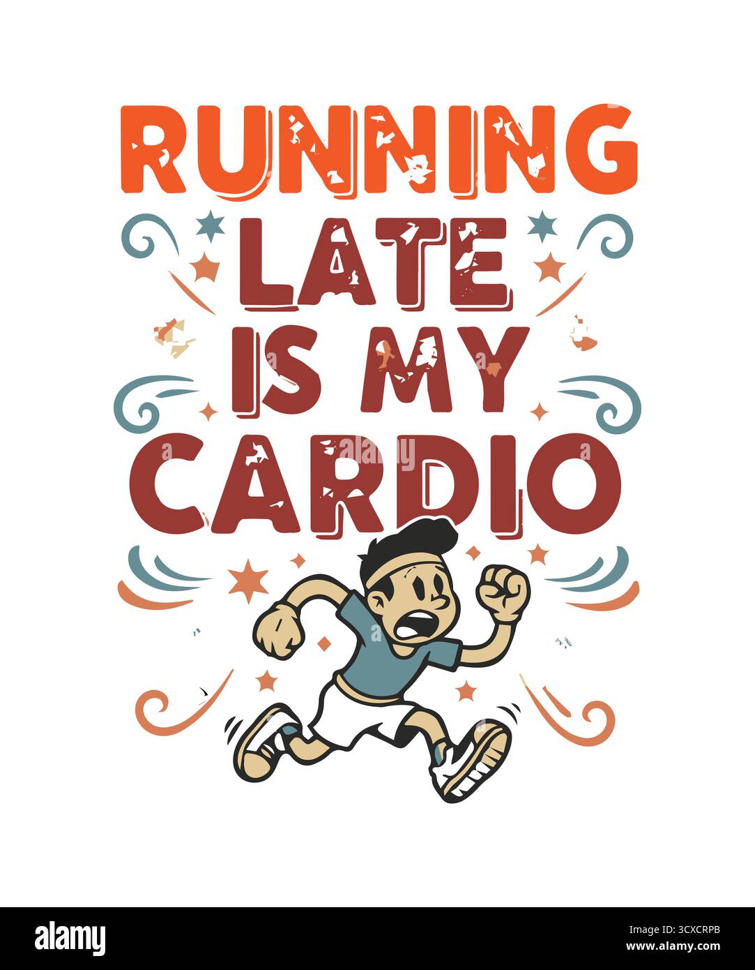 Late is My Cardio – Funny Retro Runner T-Shirt Design Stock Vektor