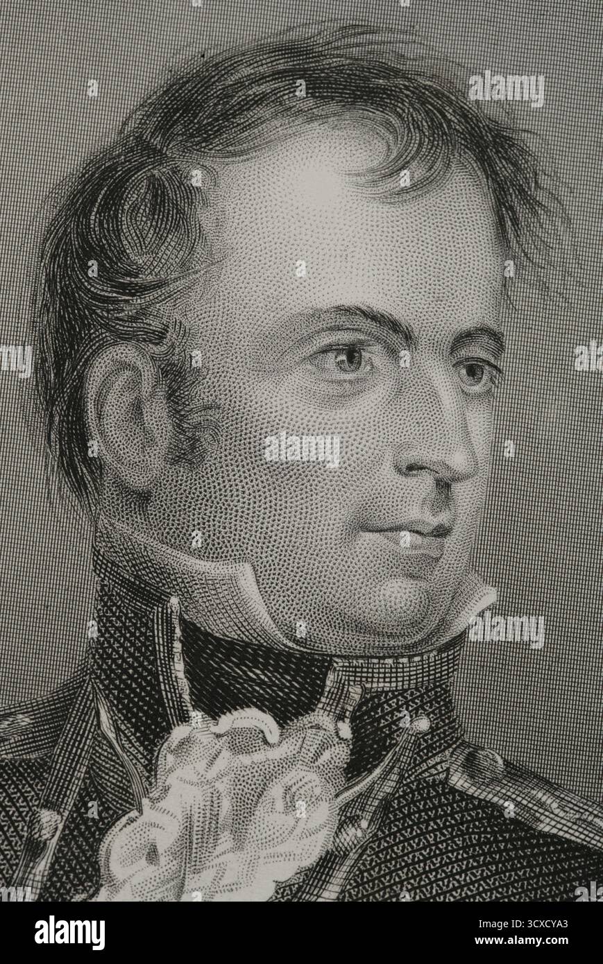 Stephen Decatur Jr. (1779-1820). Offizier der United States Navy. Er spielte eine heldenhafte Rolle während der Barbarenkriege im Tripolitischen Krieg (1801–1805) und im Krieg von 1812. Commodore Decatur. Hochformat. Gravur. Details. Geschichte der Vereinigten Staaten von Amerika, von J. A. Spencer. Band III. Ausgabe in Barcelona, 1873. Stockfoto