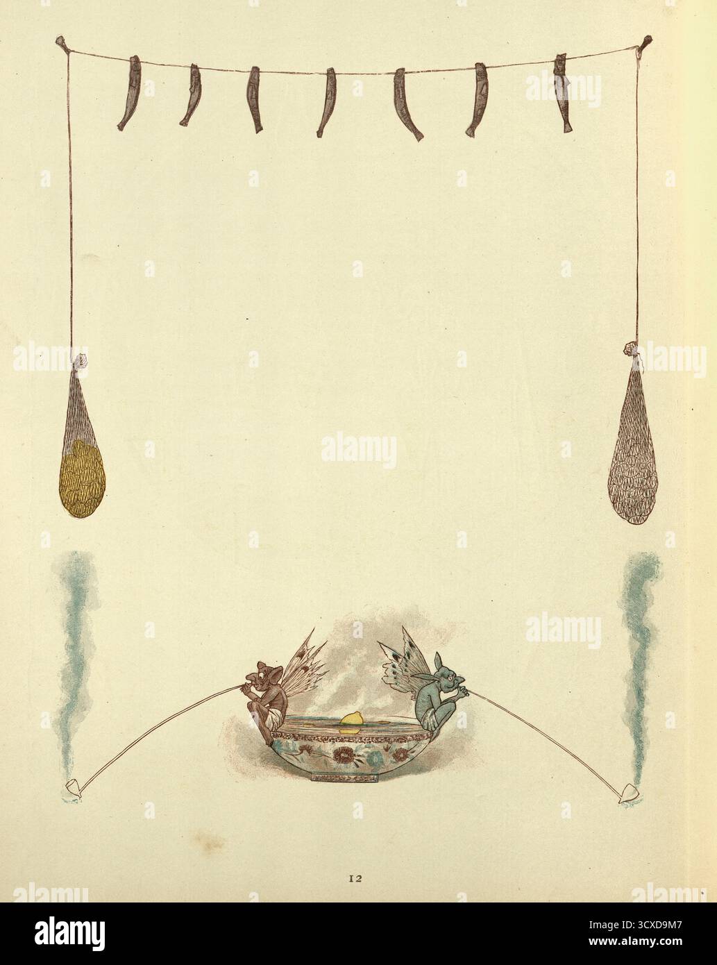 Illustration für Tam o' Shanter, Gedicht von Robert Burns, George Cruikshank, Imps, Rauchen von Essen, Fisch, Suppenschüssel, schottisch Stockfoto