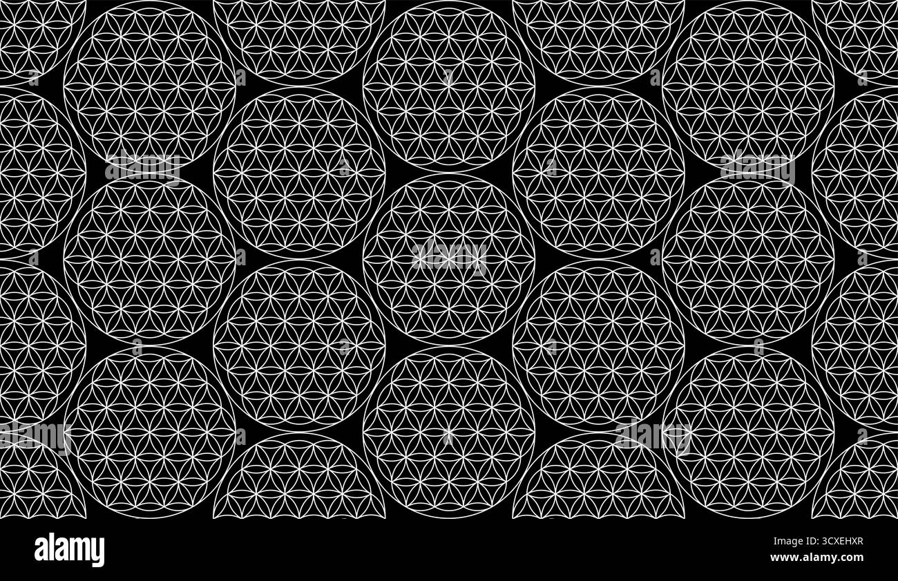Blume des Lebens nahtloses Muster, Yantra weiße Mandalas Same des Lebens, Heilige Geometrie, Symbol für Harmonie und Balance. Mystische Kreisstruktur, Vektor Stock Vektor