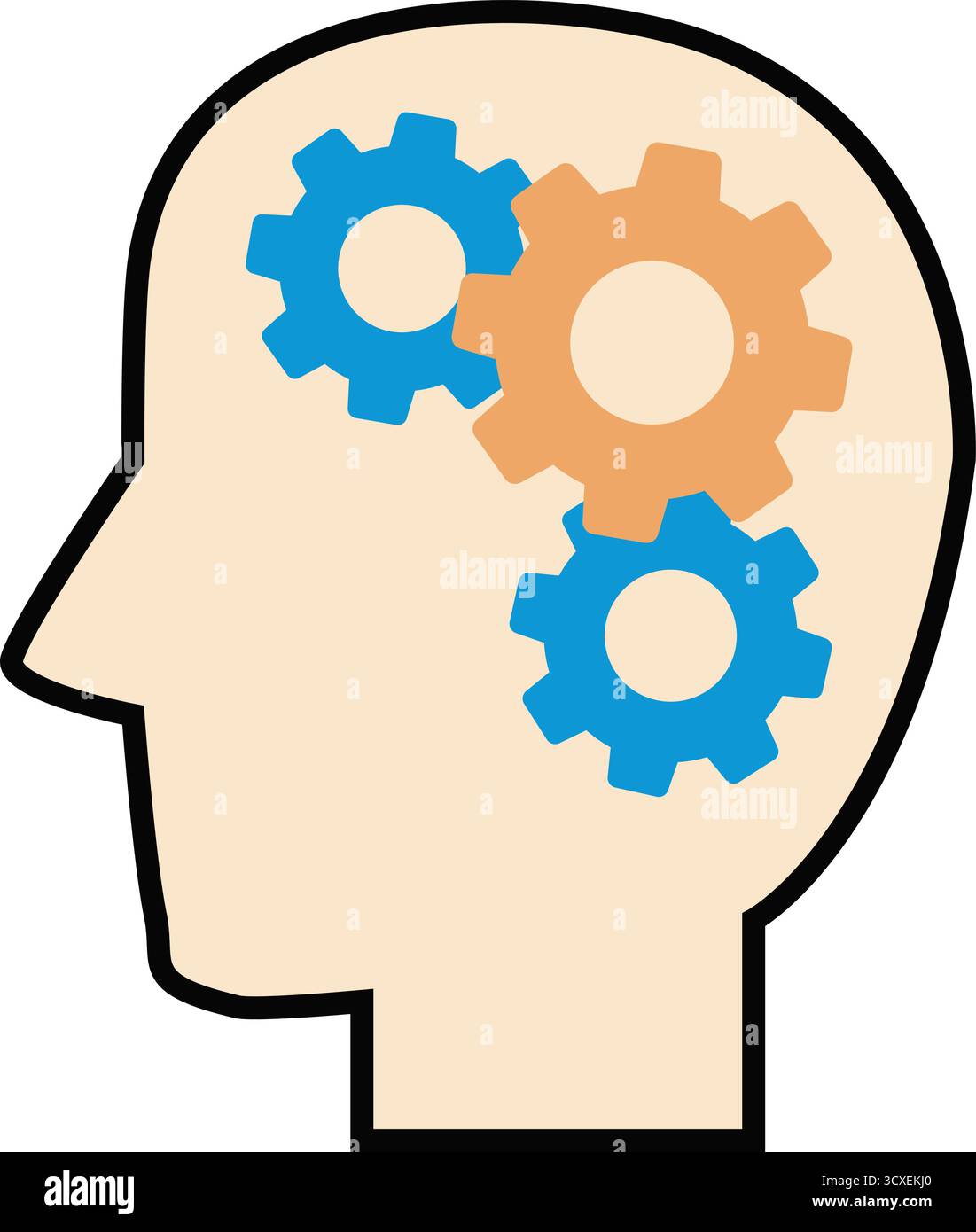 Menschlicher Kopf mit Zahnrädern menschlicher Kopf mit Zahnrädern Symbol. Das Konzept der künstlichen Intelligenz. Vektorgrafik Stock Vektor