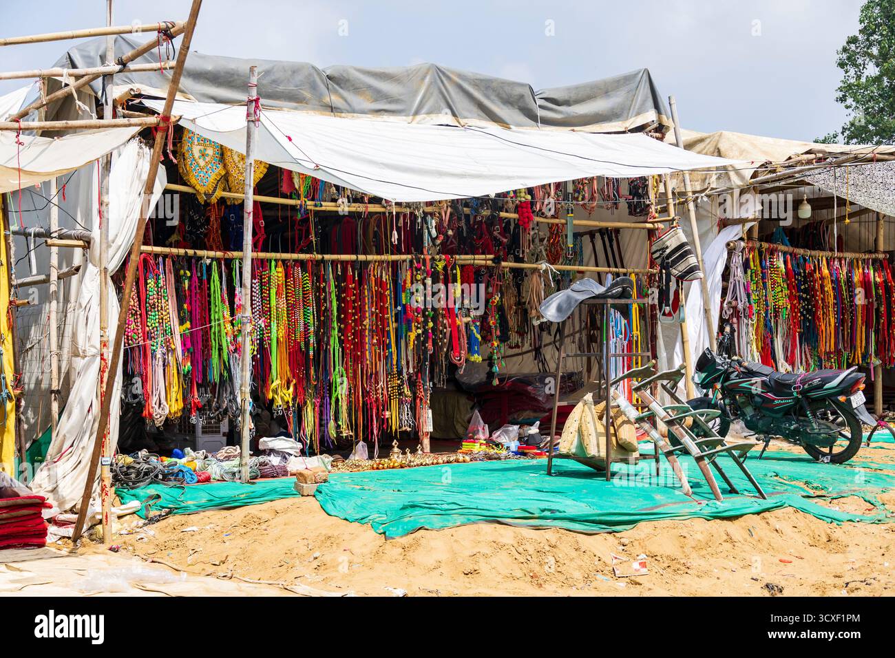 Dekorative Gegenstände für Kamele auf dem Basar, Markt von Pushkar, Rajasthan, Indien, Asien Stockfoto