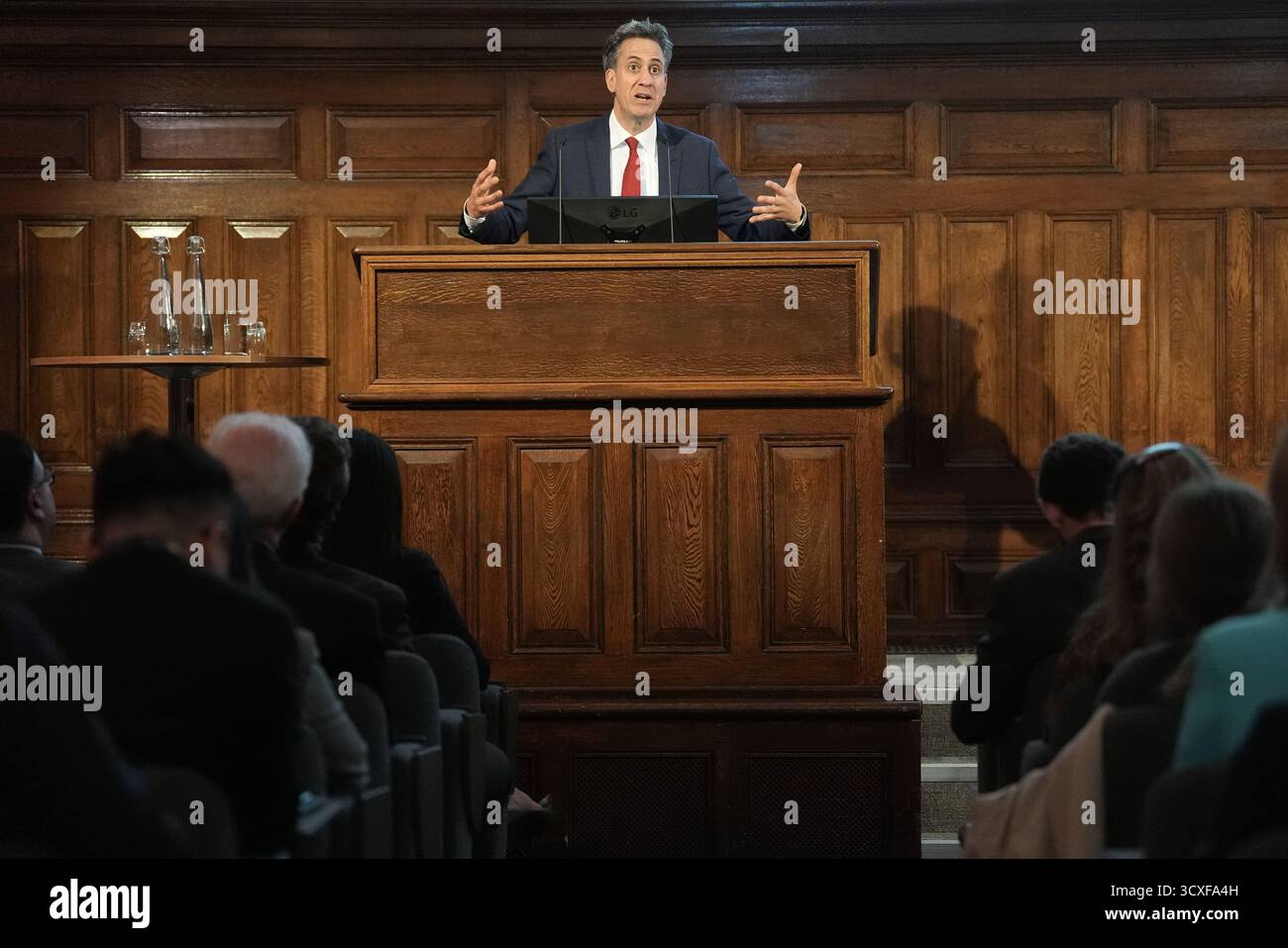 Energieminister Ed Miliband hält eine Rede auf der Energy UK Annual Conference in Westminster, Zentrum von London. Bilddatum: Dienstag, 14. Oktober 2025. Stockfoto