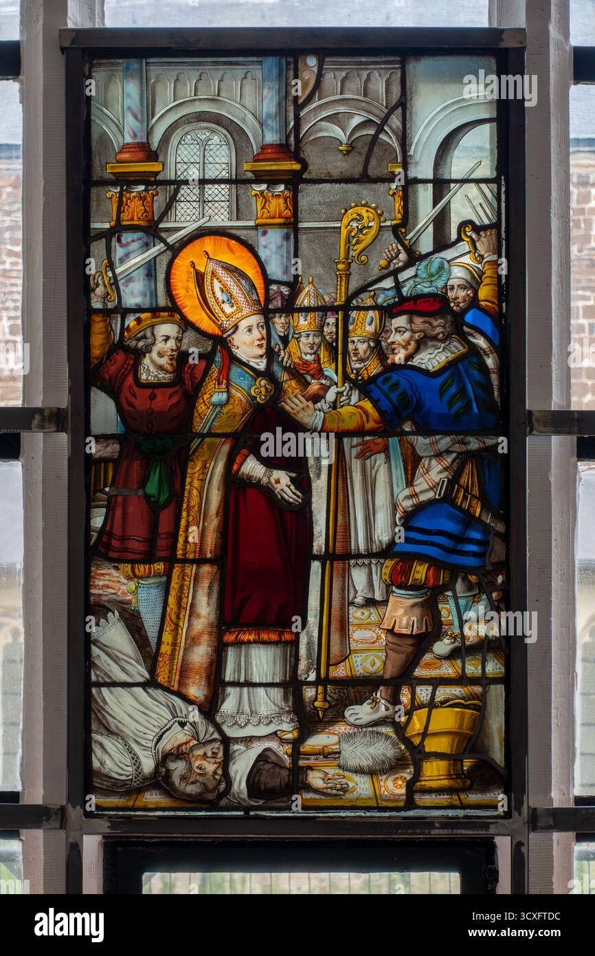 Buntglasfenster aus dem 17. Jahrhundert von Jean de Caumont in der Park Abbey / Abdij van Park, Prämonstratenserabtei in Heverlee, Flämisch-Brabant, Belgien Stockfoto