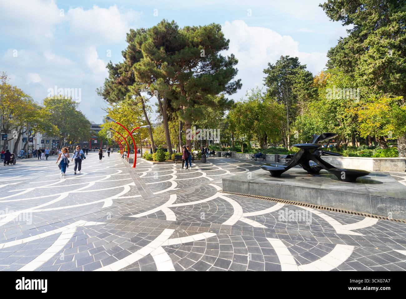 Baku, Aserbaidschan. oktober 2025. Blick auf den Springbrunnenplatz im Stadtzentrum Stockfoto